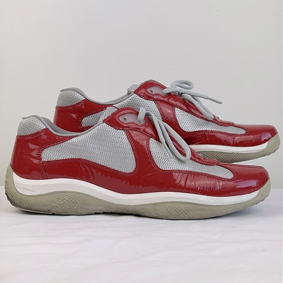 Patent leather and technical fabric Prada America's Cup sneakers Size 11 Red - Picture 2 of 11